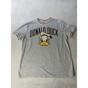 Disney Donald Duck #34 Graphic Tee | Vintage Style Gray Ringer Shirt | Unisex L